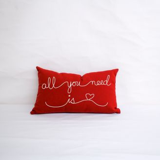 Sunbrella Monogrammed Holiday Pillow- 20x12 - Valentines - all you need is love - White on Red