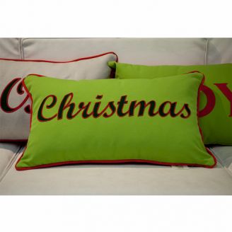 Sunbrella Monogrammed Holiday Pillow- 20x12 - Christmas - Dark Green / Red on Green with Red Back and Welt