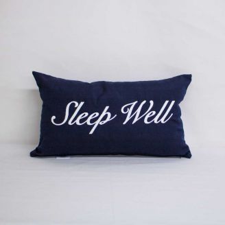 Indoor Monogrammed Pillow- 20x12 - Sleep Well - White on Navy