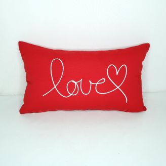 Sunbrella Monogrammed Holiday Pillow- 20x12 - Valentines - Love - White on Red