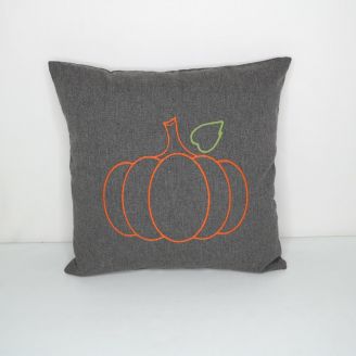 Sunbrella Monogrammed Holiday Pillow- 18x18 - Pumpkin - Orange on Grey