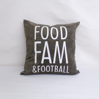 Indoor Monogrammed Holiday Pillow- 20x20 - Food, Fam and Football - White on Brown