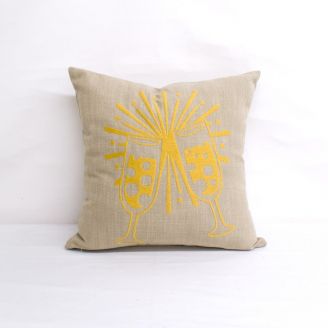 Indoor Monogrammed Holiday Pillow- 18x18 - Champagne Toast - Gold on Beige