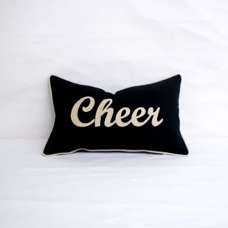 Sunbrella Monogrammed Holiday Pillow- 20x12 - Cheer - Beige on Black with Beige Welt