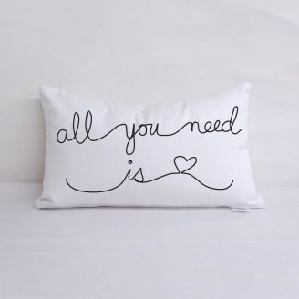 Sunbrella Monogrammed Holiday Pillow- 20x12 - Valentines - all you need is love - Black on White