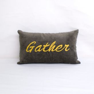 Indoor Monogrammed Holiday Pillow- 20x12 - Gather - Gold on Brown