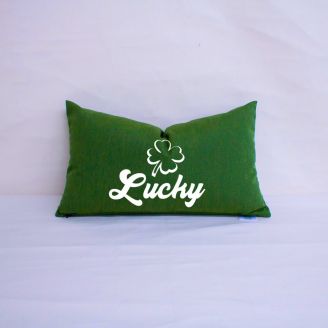 Sunbrella Monogrammed Pillow- 20x12 - Lucky - White on Dark Green