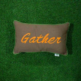 Sunbrella Monogrammed Holiday Pillow- 20x12 - Thanksgiving - Gather - Orange on Brown with Lime Green Welt