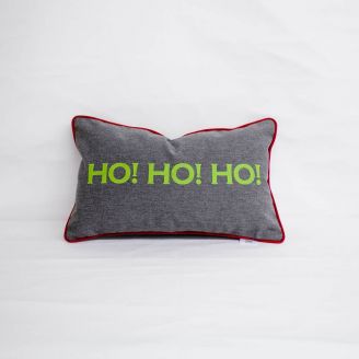 Sunbrella Monogrammed Holiday Pillow- 20x12 - Christmas - Ho Ho Ho - Green on Grey with Red Welt