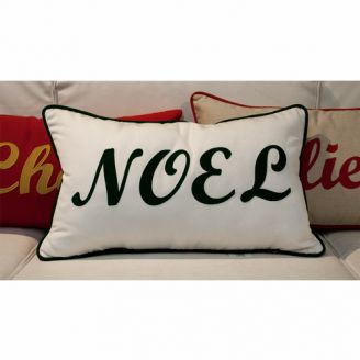 Sunbrella Monogrammed Holiday Pillow- 20x12 - Christmas - NOEL - Dark Green on White with Dark Green Welt and Red Back