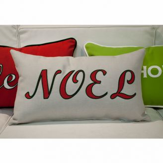 Sunbrella Monogrammed Holiday Pillow- 20x12 - Christmas - NOEL - Red / Dark Green on Grey