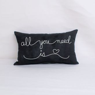 Sunbrella Monogrammed Holiday Pillow- 20x12 - Valentines - all you need is love - White on Black