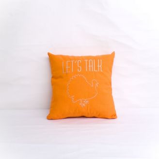 Sunbrella Monogrammed Holiday Pillow- 15x15 - Thanksgiving - Let's Talk Turkey - Beige on Orange