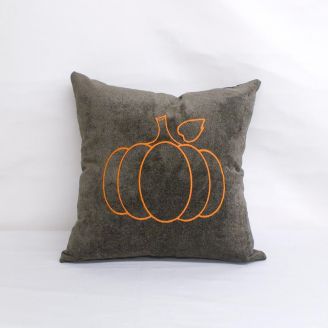 Indoor Monogrammed Holiday Pillow- 18x18 - Pumpkin - Orange on Brown