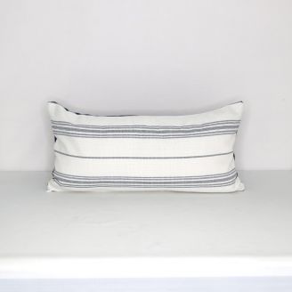 Indoor/Outdoor Bella-Dura Ticking Indigo - 24x12 Horizontal Stripes Throw Pillow