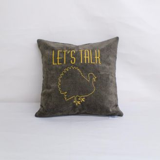 Indoor Monogrammed Holiday Pillow- 16x16 - Let's Talk Turkey - Gold on Brown