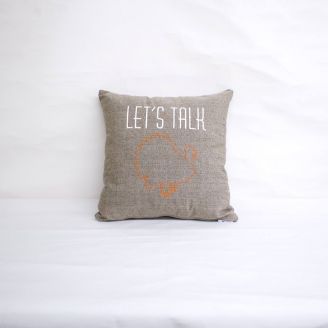 Sunbrella Monogrammed Holiday Pillow- 16x16 - Thanksgiving - Let's Talk Turkey - White / Orange on Grey