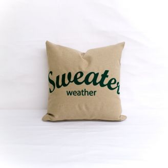 Sunbrella Monogrammed Pillow- 18x18 - Sweater Weather - Dark Green on Beige