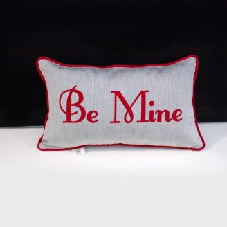 Sunbrella Monogrammed Holiday Pillow- 20x12 - Valentines - Be Mine - Red on Grey with Red Welt