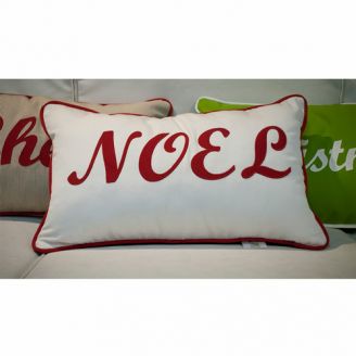 Sunbrella Monogrammed Holiday Pillow- 20x12 - Christmas - NOEL - Red on White with Dark Green Back with Welt