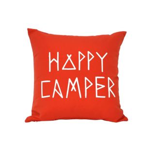 Indoor Monogrammed Pillow - 18x18 - Happy Camper - White on Orange