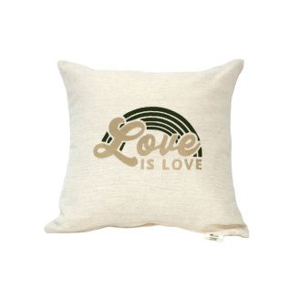 Indoor Monogrammed Pillow - 18x18 - Love is Love - Green on Beige