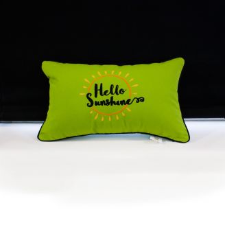 Sunbrella Monogrammed Pillow- 20x12 - Hello Sunshine - Orange / Gold / Black on Lime Green with Black Welt
