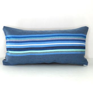 Indoor/Outdoor Silver State Sunbrella Blurred Lines Ocean - 24x12 Horizontal Stripes Throw Pillow
