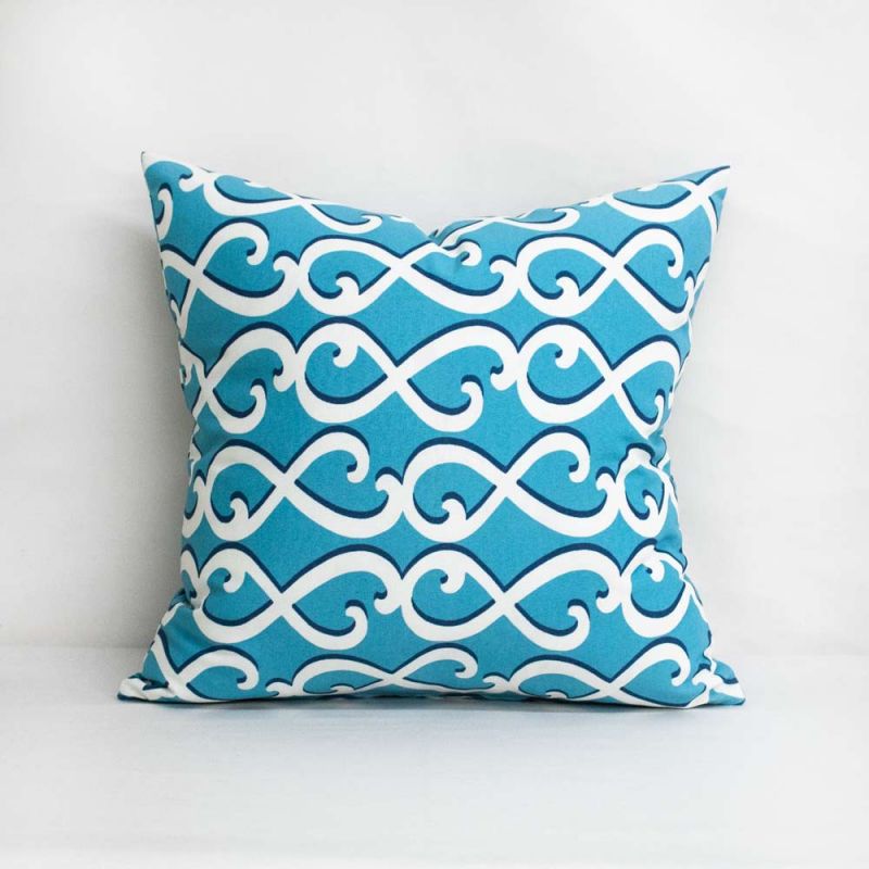 Indoor Patio Lane Geo Blue Wave 20x20 Throw Pillow